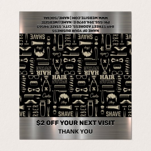 Muster für Barbertools | Rabatt Visitenkarten (Außenseite Aufgefaltet)
