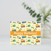 Muster für Baufahrzeuge, glücklich zum Geburtstag Postkarte (Stehend Vorderseite)