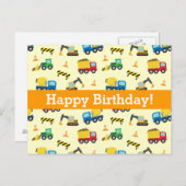 Muster für Baufahrzeuge, glücklich zum Geburtstag Postkarte (Vorne/Hinten)