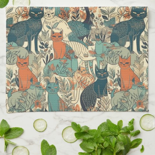 Muster für benutzerdefinierte Monogramm-Katzen Geschirrtuch (Gefaltet)