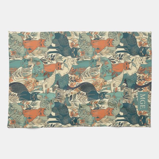 Muster für benutzerdefinierte Monogramm-Katzen Geschirrtuch (Horizontal)