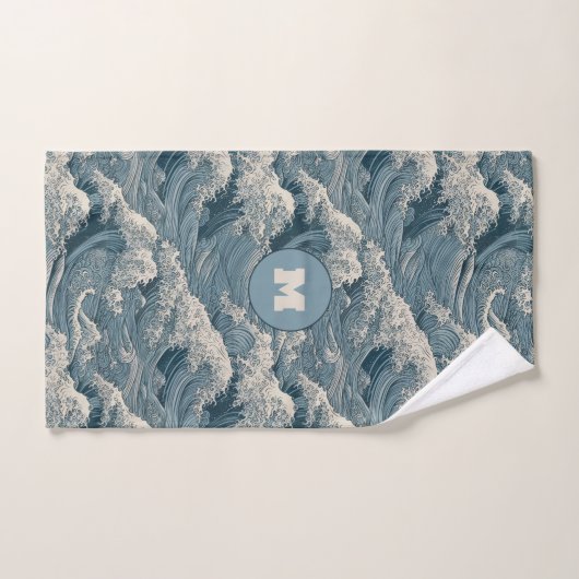 Muster für benutzerdefinierte Monogramm-Waves Badhandtuch Set (Handtuch)
