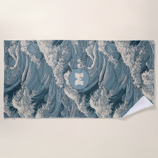 Muster für benutzerdefinierte Monogramm-Waves Strandtuch (Vorderseite)