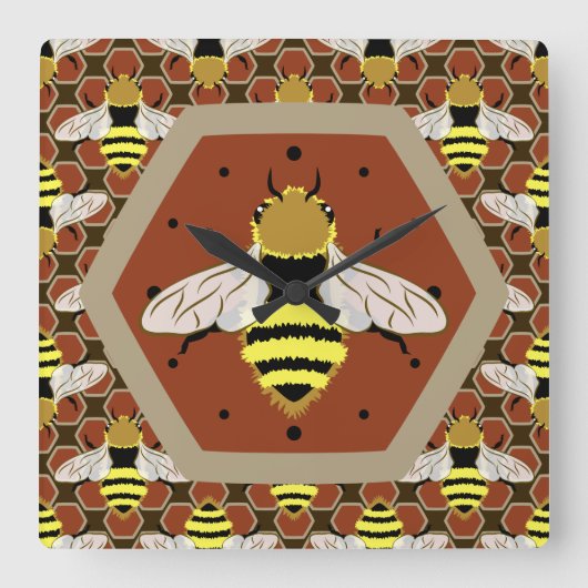 Muster für Bienen und Honigwaben Quadratische Wanduhr (Vorderseite)