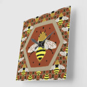 Muster für Bienen und Honigwaben Quadratische Wanduhr (Winkel)