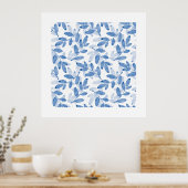 Muster für Blätter mit blauem Lagen Poster (Küche)