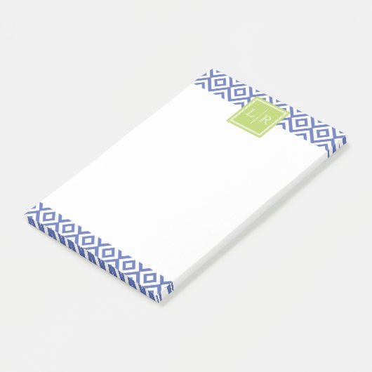 Muster für blaue Diamanten und Monogramm Post-it Klebezettel (angewinkelt)