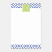 Muster für blaue Diamanten und Monogramm Post-it Klebezettel (Vorderseite)