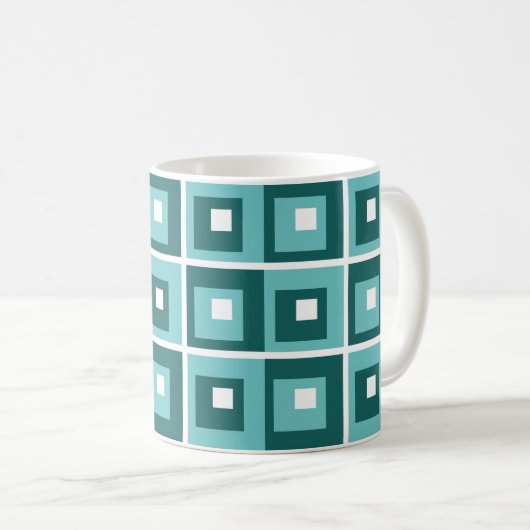 Muster für blaue geometrische Quadrate Kaffeetasse (VorderseiteRechts)