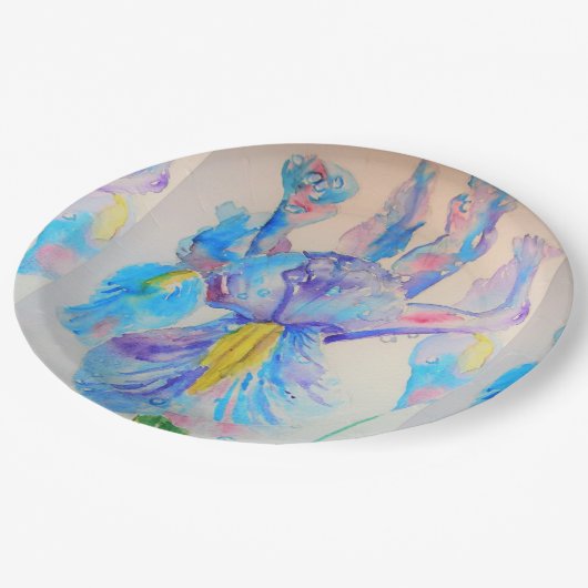 Muster für blaue Iris-Blume Papierplatte Party Pappteller (Schrägansicht)