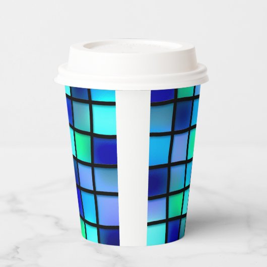 Muster für blaue Quadrate Pappbecher (Links)