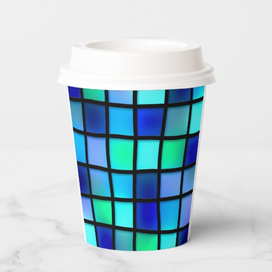 Muster für blaue Quadrate Pappbecher (Rückseite)