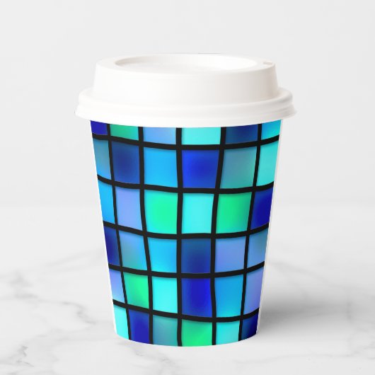 Muster für blaue Quadrate Pappbecher (Vorderseite)