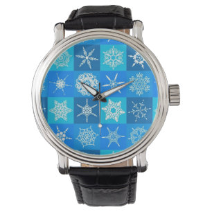 Muster für blaue Schneeflocken Armbanduhr