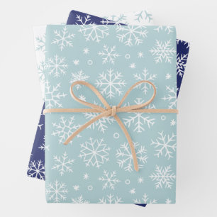 Muster für blaue Schneeflocken Geschenkpapier Set