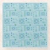 Muster für blaue und Aquamarine Schaltkreise Glasuntersetzer (Vorderseite)