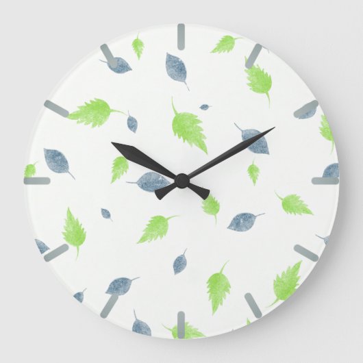 Muster für blaue und grüne Blätter  Große Wanduhr (Vorderseite)