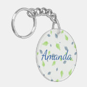 Muster für blaue und grüne Blätter Schlüsselanhänger (Vorderseite links)