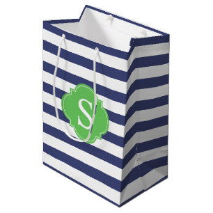 Muster für blaue und grüne Streifen und Monogramm Mittlere Geschenktüte