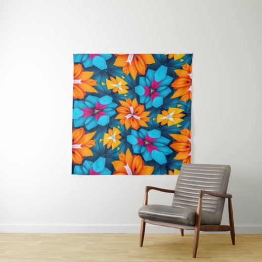Muster für blaue und orange Blume Wandteppich (Beispiel)