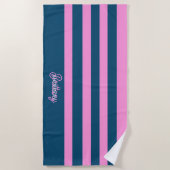 Muster für blaue und rosa Streifen Personalisiert Strandtuch (Vorderseite)