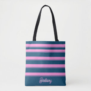 Muster für blaue und rosa Streifen Personalisiert Tasche