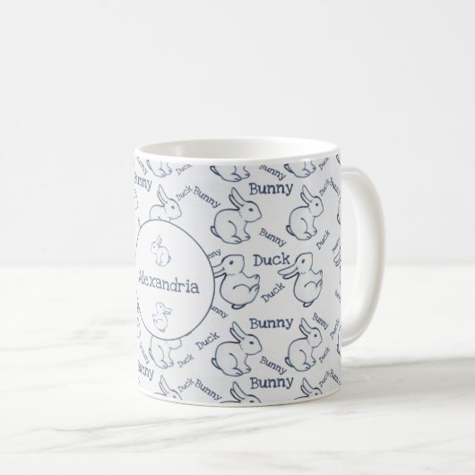 Muster für blaue und weiße Kaninchen - Illusion Kaffeetasse (VorderseiteRechts)