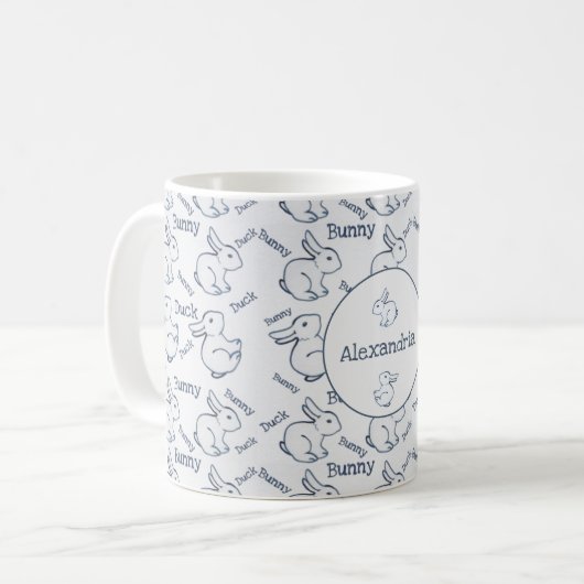 Muster für blaue und weiße Kaninchen - Illusion Kaffeetasse (Vorderseite Links)