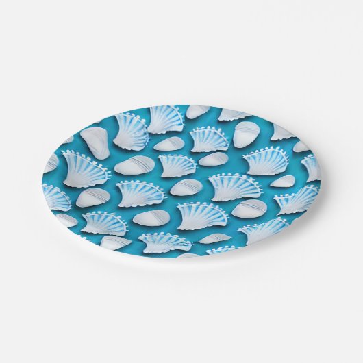 Muster für blaue und weiße Ozeane Pappteller (Schrägansicht)