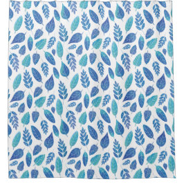 Muster für blaue Wasserfarben-Blätter Duschvorhang