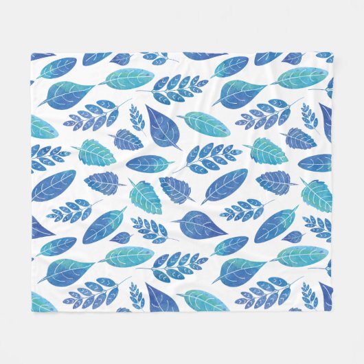 Muster für blaue Wasserfarben-Blätter Fleecedecke (Vorderseite (Horizontal))