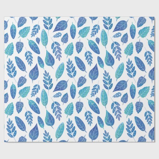 Muster für blaue Wasserfarben-Blätter Geschenkpapier (Flach)