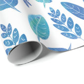 Muster für blaue Wasserfarben-Blätter Geschenkpapier (Rolleneckpunkt)