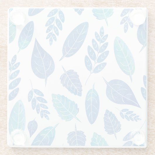 Muster für blaue Wasserfarben-Blätter Glasuntersetzer (Rückseite)