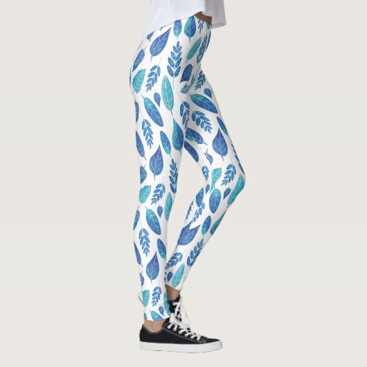 Muster für blaue Wasserfarben-Blätter Leggings (Rechts)