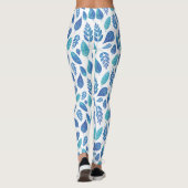 Muster für blaue Wasserfarben-Blätter Leggings (Rückseite)