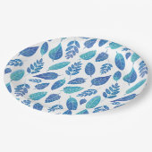 Muster für blaue Wasserfarben-Blätter Pappteller (Schrägansicht)