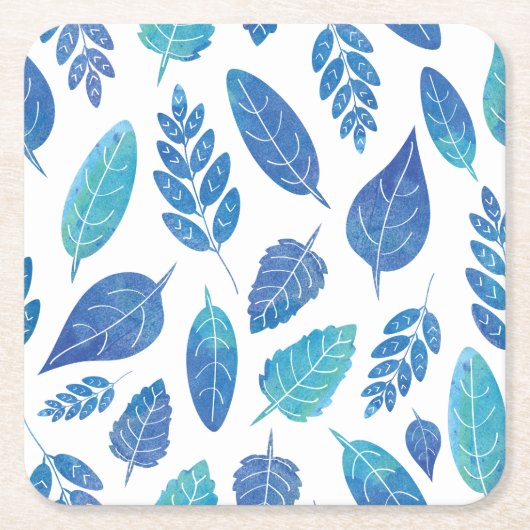 Muster für blaue Wasserfarben-Blätter Rechteckiger Pappuntersetzer (Vorderseite)