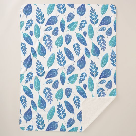Muster für blaue Wasserfarben-Blätter Sherpadecke (Vorderseite)