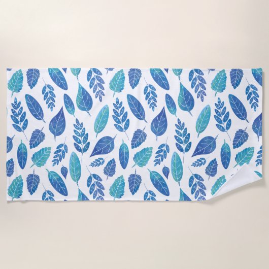 Muster für blaue Wasserfarben-Blätter Strandtuch (Vorderseite)