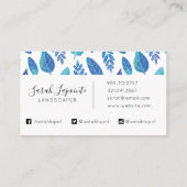 Muster für blaue Wasserfarben-Blätter Visitenkarte (Rückseite)