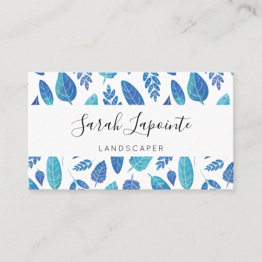 Muster für blaue Wasserfarben-Blätter Visitenkarte (Vorderseite)