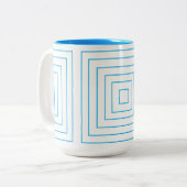 Muster für blaues geometrisches Quadrat Zweifarbige Tasse (Vorderseite Links)