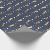 Muster für blaues und goldenes Seepferd Geschenkpapier (Ecke)