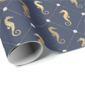 Muster für blaues und goldenes Seepferd Geschenkpapier (Rolleneckpunkt)