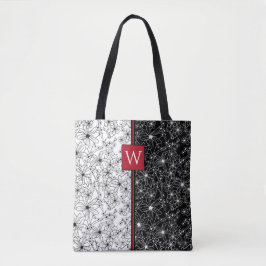 Muster für Blumenfarbblöcke Schwarz-weiß und Monog Tasche