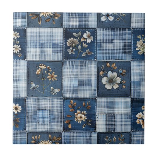 Muster für Blumenmuster | Boho Denim Fliese (Vorderseite)