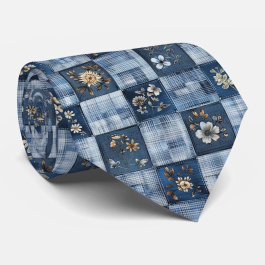 Muster für Blumenmuster | Boho Denim Krawatte (Gerollt)