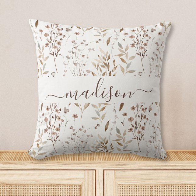 Muster für Boho Brown-Hübsche Blume in Monogramm B Kissen (In situ)