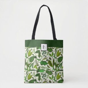 Muster für botanisch-grüne Blätter in Monogramm Tasche